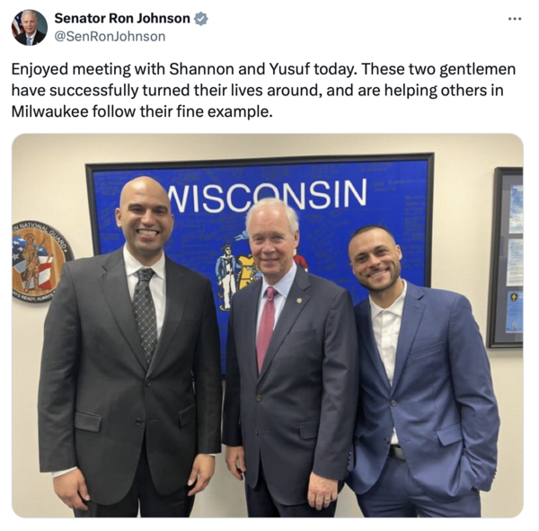 Tweet about meeting with 2 Milwaukee men who have turned their lives around