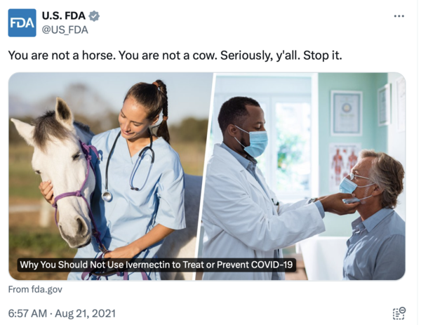 FDA tweet "You are not a horse." 
