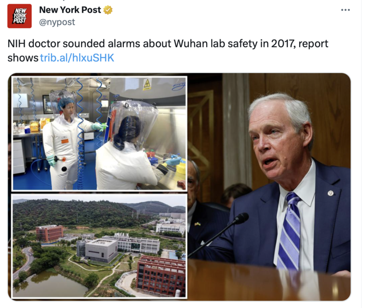 New York Post tweet about Wuhan Lab safety 