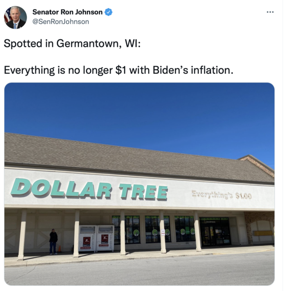 Tweet about inflation at the Dollar Store