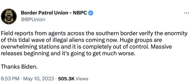 Tweet from Border Patrol Union