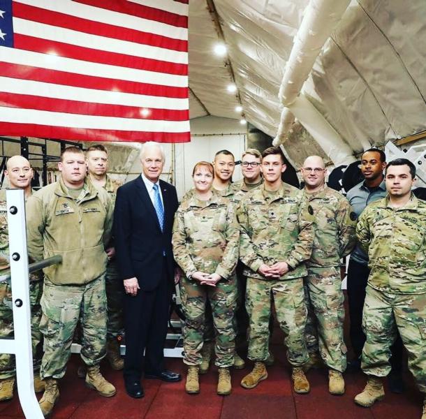 Sen. Johnson with the troops 